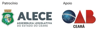Logos das instituições parceiras do Projeto Direito de Acesso. Sob o título Patrocínio: Assembleia Legislativa do Estado do Ceará (ALECE). Sob o título Apoio: Ordem dos Advogados do Brasil, secção Ceará (OAB Ceará).