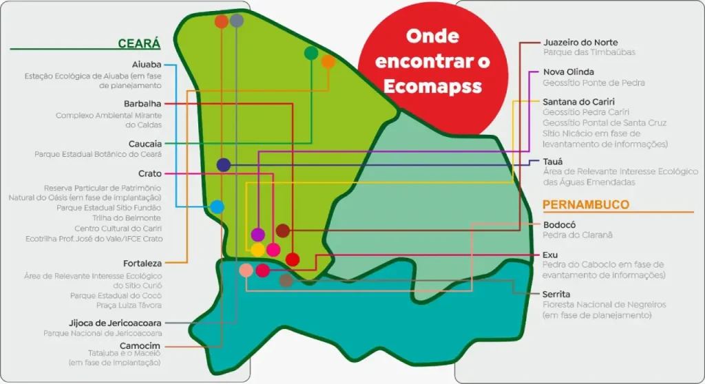 Mapa dos locais onde o Ecomapss está associado a espaços físicos