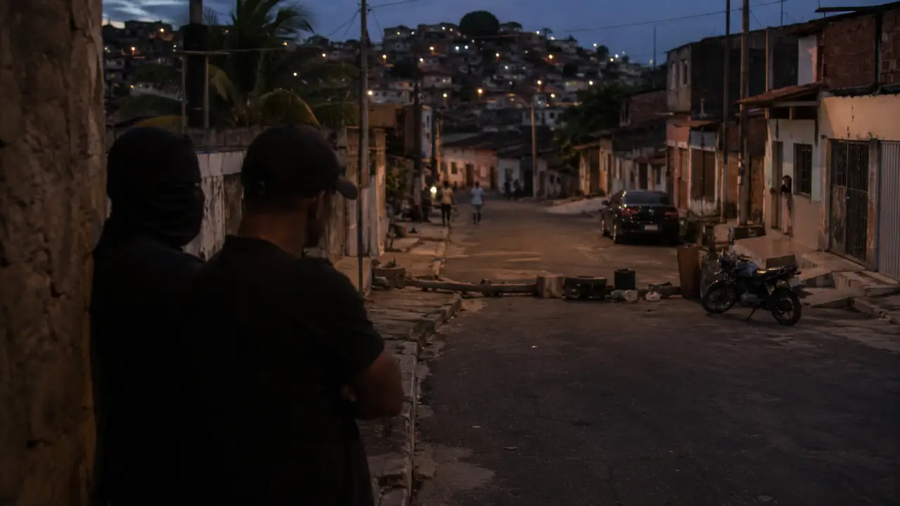 Imagem criada por IA ilustra domínio de facções criminosas em comunidade