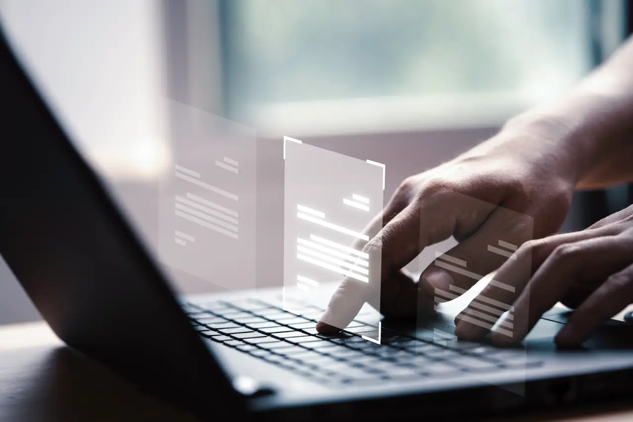 hand-using-laptop-computer-with-virtual-screen-document-online-approve-paperless-quality-assurance-erp-management