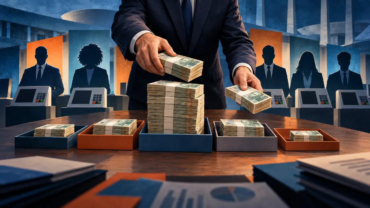 Arte ilustra divisão de verbas entre candidatos